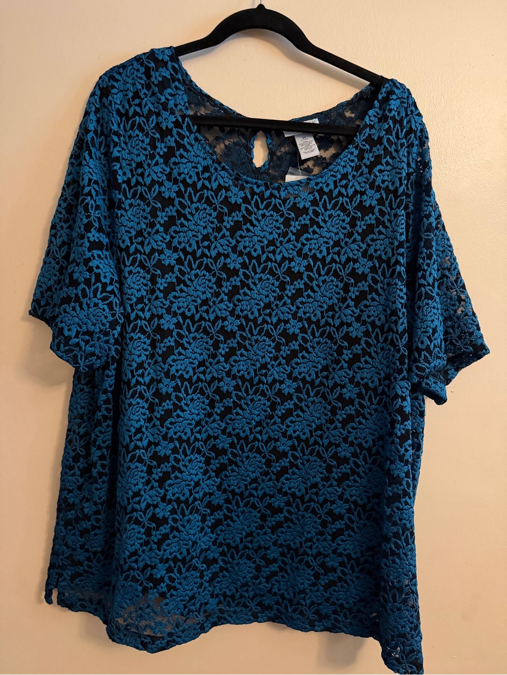 Catherines Teal Lace Short Sleeve Blouse
